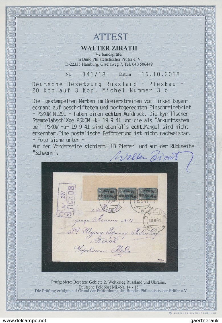 Dt. Besetzung II WK - Russland - Pleskau (Pskow): 1941, 20 K Auf 3 K Dunkelgrünlichblau Freimarke "W - Besetzungen 1938-45