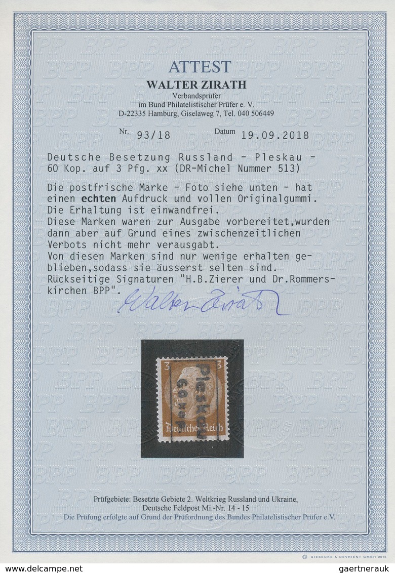 Dt. Besetzung II WK - Russland - Pleskau (Pskow): 1941, 60 K Auf 3 Pf Hindenburg (Dt.Reich MiNr.513) - Occupation 1938-45