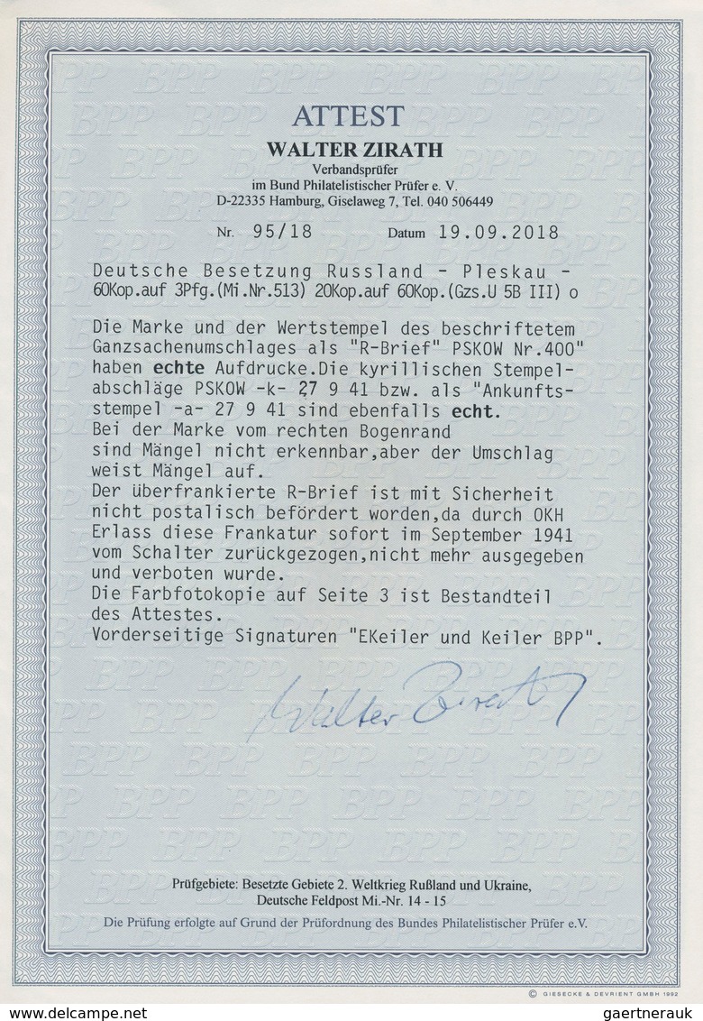 Dt. Besetzung II WK - Russland - Pleskau (Pskow): 1941, 20 K Auf 60 K Rot Ganzsachenumschlag Mit Zus - Besetzungen 1938-45