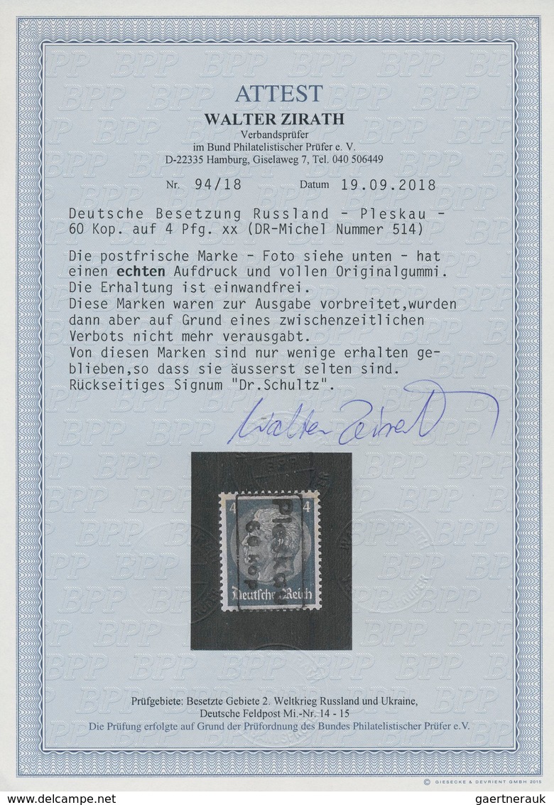 Dt. Besetzung II WK - Russland - Pleskau (Pskow): 1941, 60 K Auf 4 Pf Hindenburg (Dt.Reich MiNr.514) - Occupation 1938-45