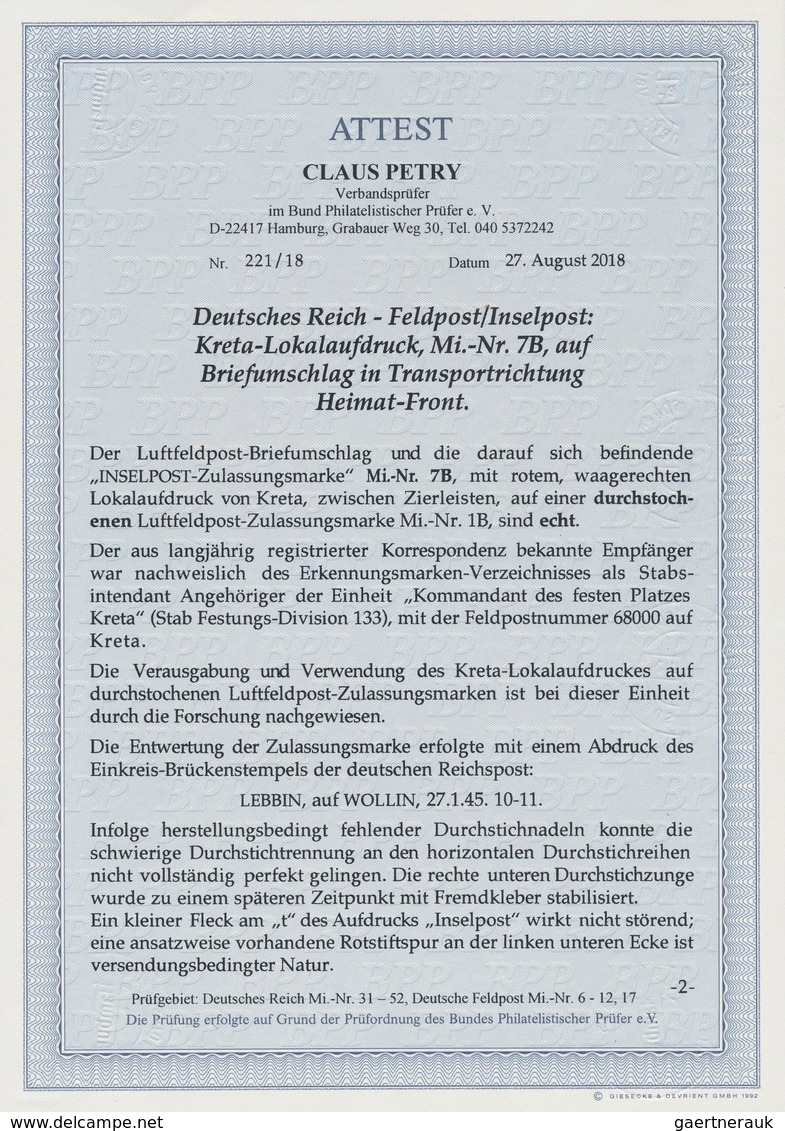 Feldpostmarken: 1944, Kreta Durchstochen Mit übergehend Aufsitzendem Ortsstempel LEBBIN AUF WOLLIN 2 - Autres & Non Classés