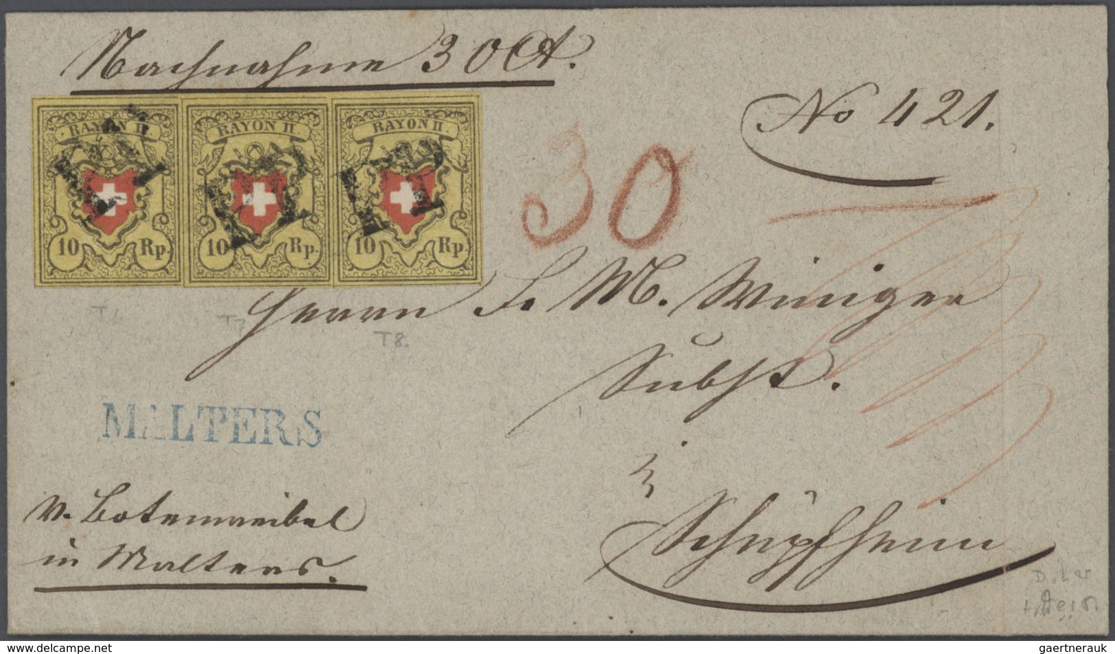 Schweiz: 1850/52: RAYON I - III, hochkarätige Partie von 18 Briefen und Belegen mit Einzel-, Bunt- u