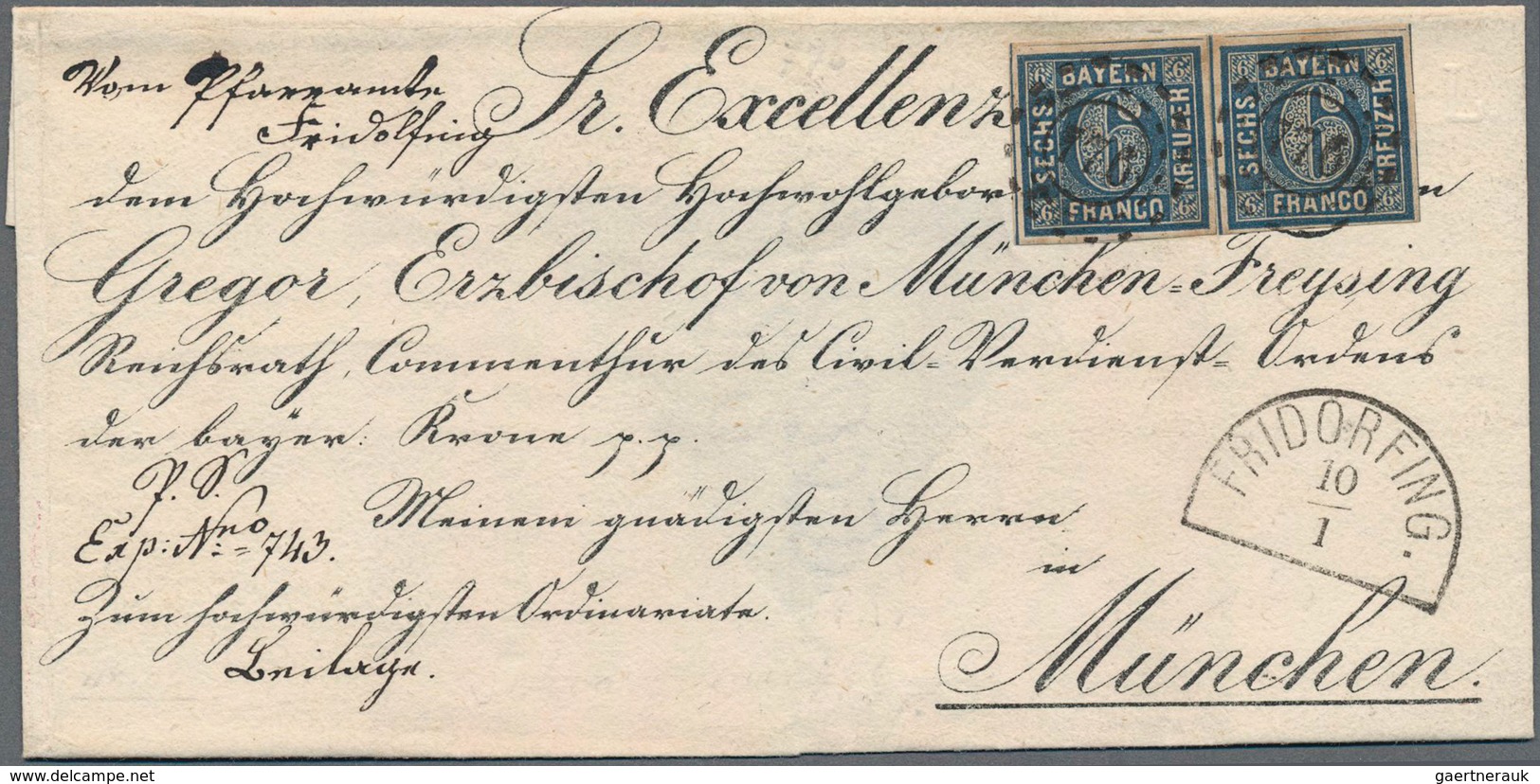 Bayern - Marken und Briefe: Bischofsbriefe 1850/1862 16 sog. Bischofsbriefe, adressiert an Carl Augu
