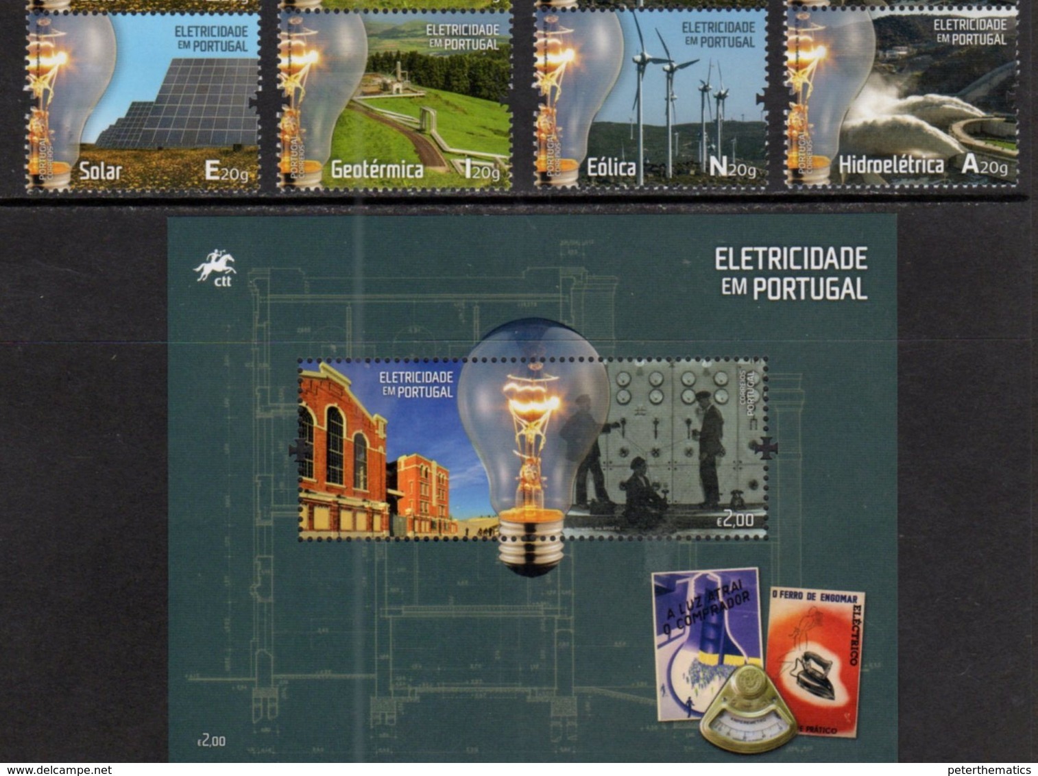 PORTUGAL, 2018, MNH, ELECTRICITY IN PORTUGAL ,  SOLAR ENERGY, WIND ENERGY, DAMS,  4v+S/SHEET - Electricité