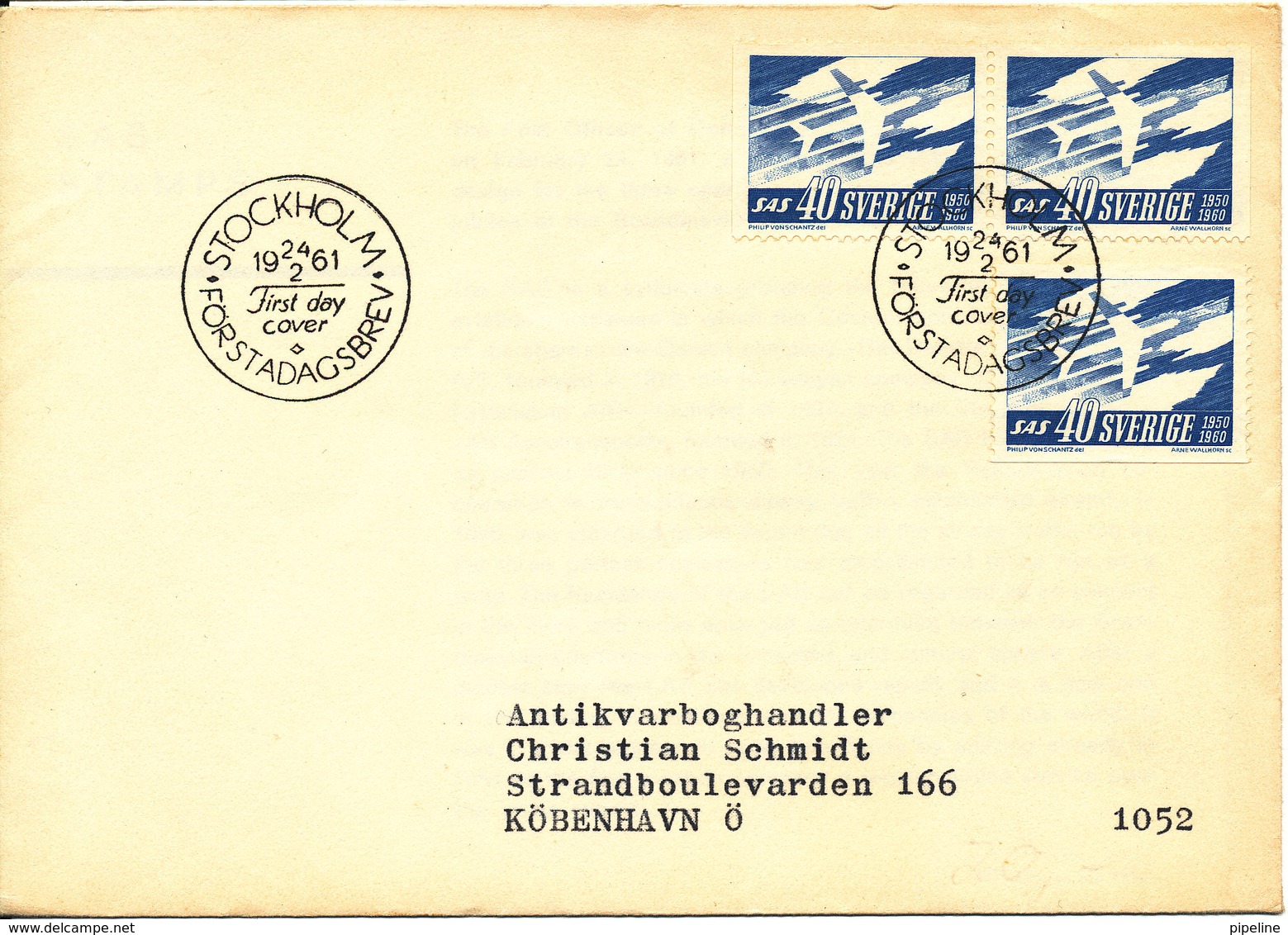 Sweden FDC 24-2-1961 SAS 10 Years Anniversary Sent To Denmark - FDC