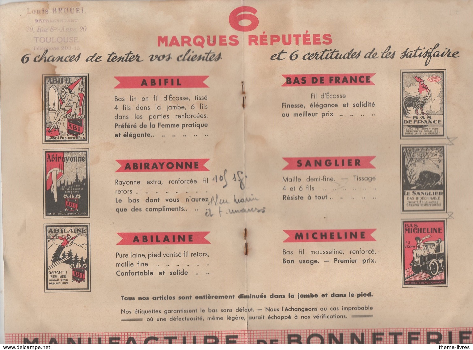 Signy L'Abbaye (08 Ardennes) Document ABI  (Bas, Bonneterie) (PPP11414) - Publicidad