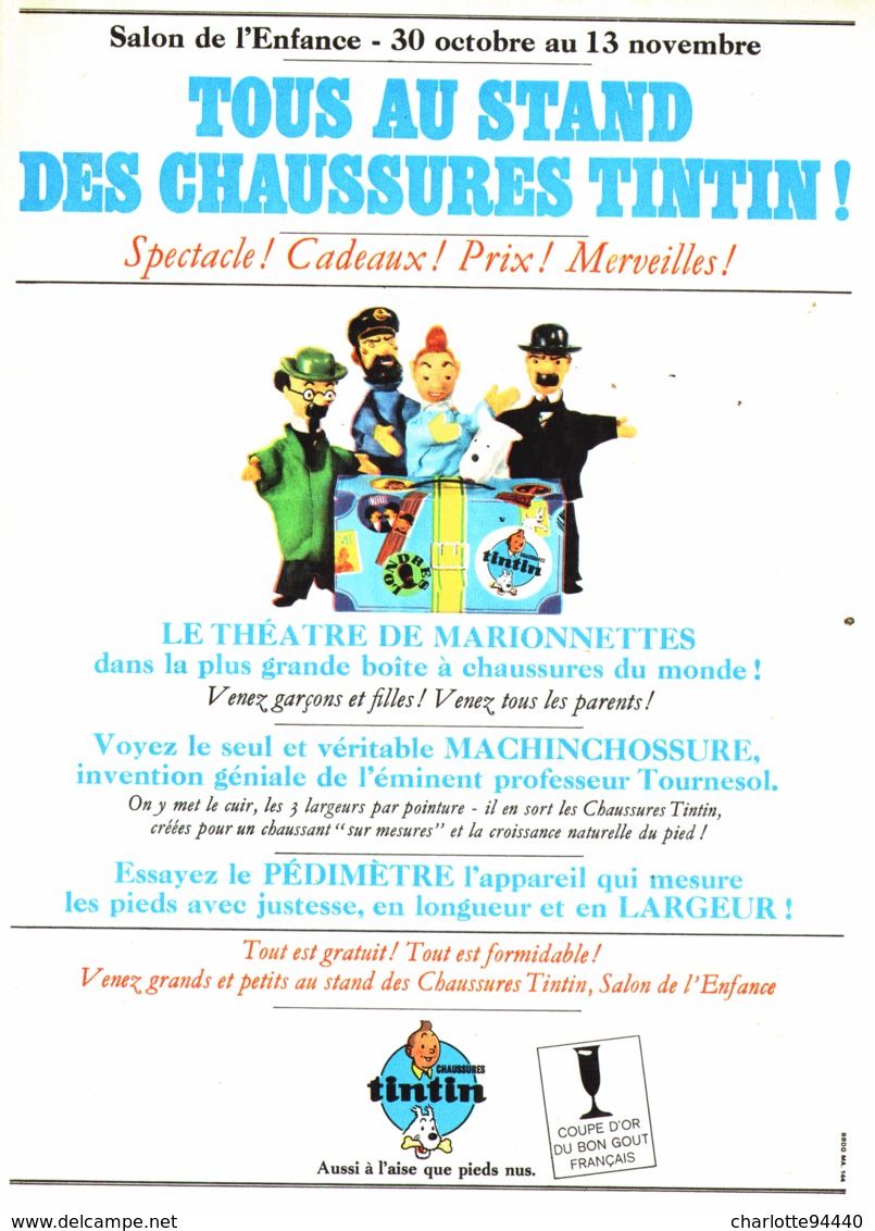 PUB CHAUSSURES Et MARIONNETTES   " TINTIN " 1966  (1) - Autres & Non Classés