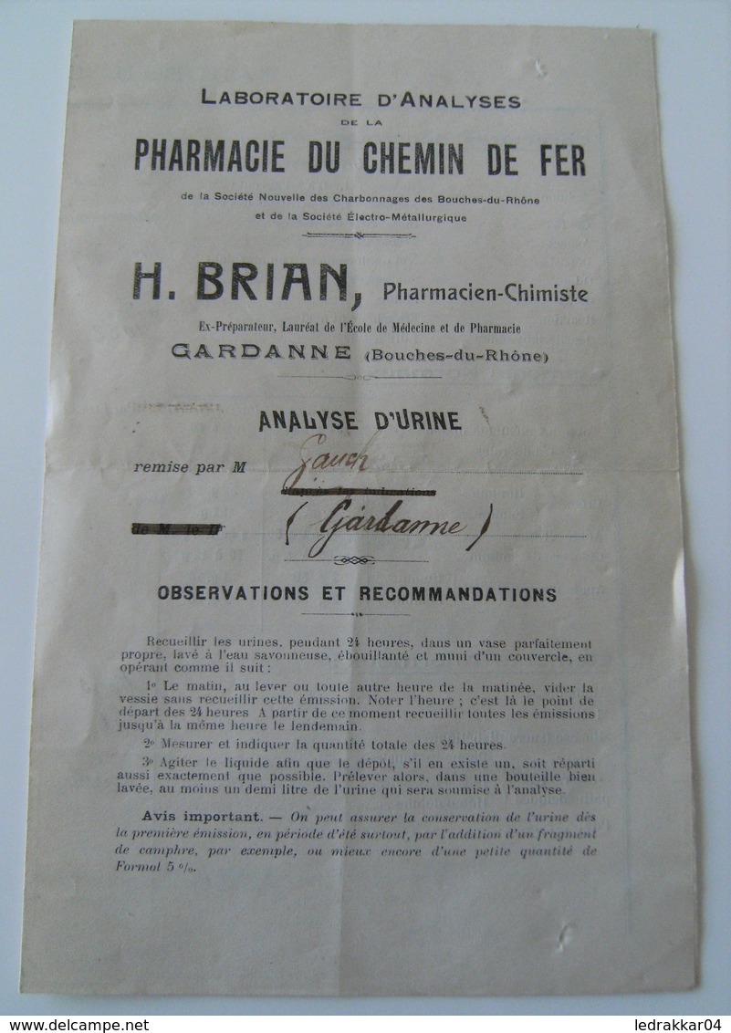 Lot Curiosité Analyse D'urine Chemin De Fer Charbonnage Métallurgie Vintage 1917 WWI - Non Classés