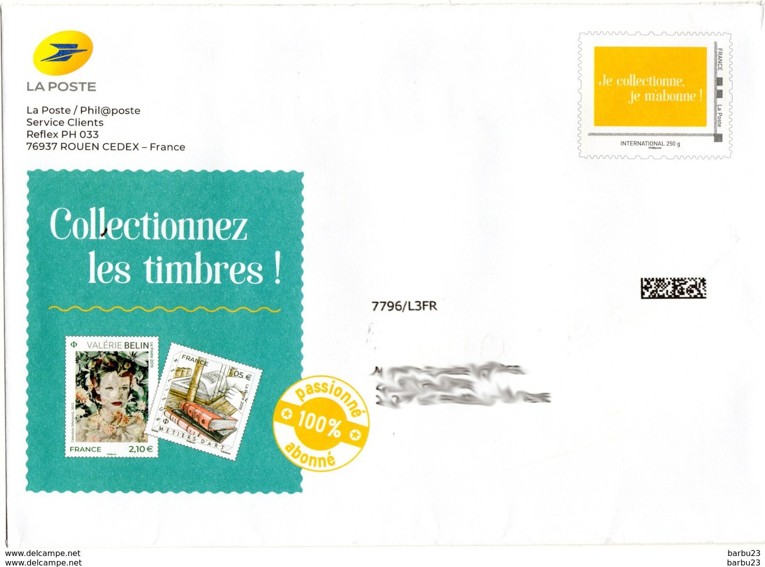 PAP  Philaposte International 250g Sur Enveloppe De La Poste "Je Colectionne Je M'abonne !" 240832 - Prêts-à-poster:  Autres (1995-...)