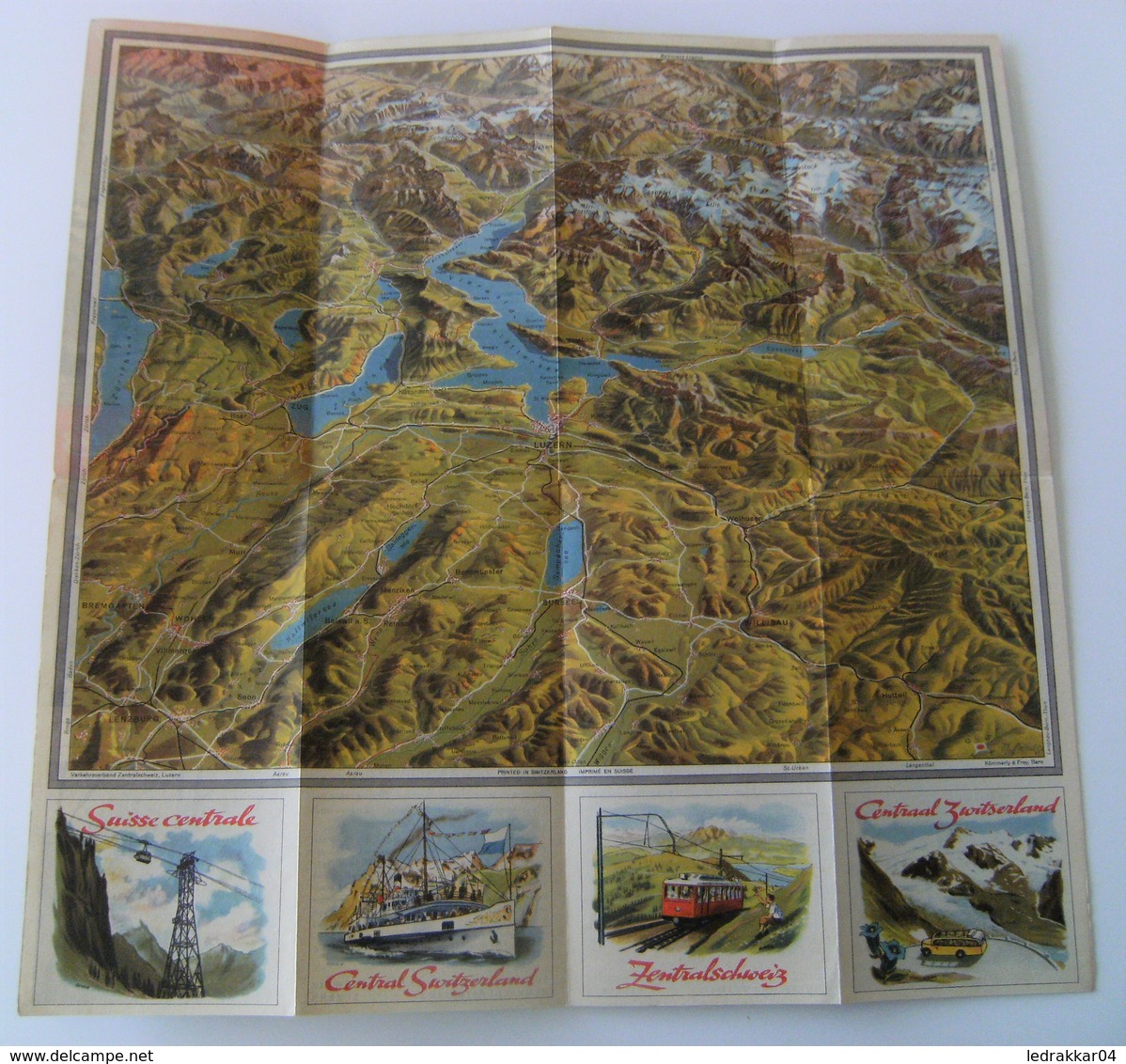 Carte Illustrée Suisse Lac 4 Cantons Lucerne Gerbig Vintage Rétro Dépliant - Cartes Géographiques