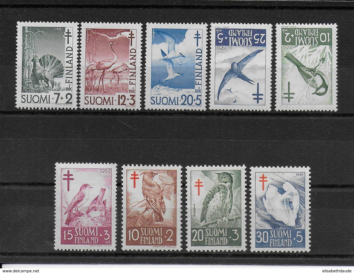 FINLANDE - 1951/2+56 - FAUNE ET FLORE - SERIES COMPLETES TUBERCULOSE - YT N°379/381+396/398+441/443 **/* COTE = 35.5 EUR - Nuovi