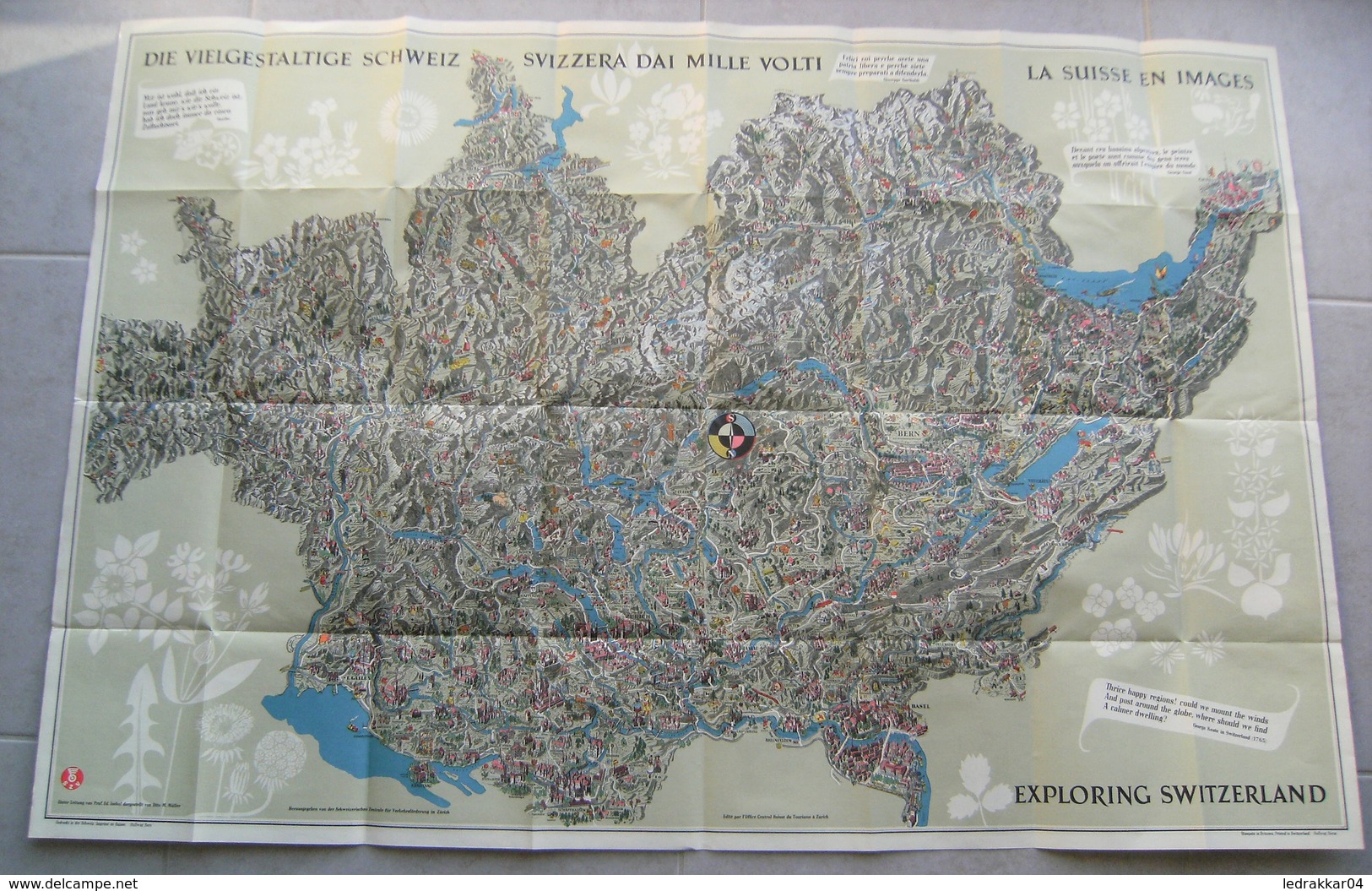 Carte Illustrée Suisse Otto M Muller 1939 WWII Vintage Rétro Dépliant Géographie - Cartes Géographiques