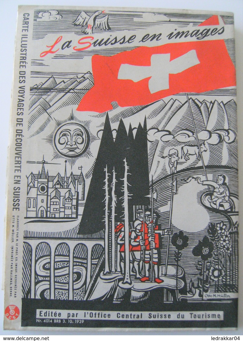 Carte illustrée suisse otto m muller 1939 WWII vintage rétro dépliant géographie