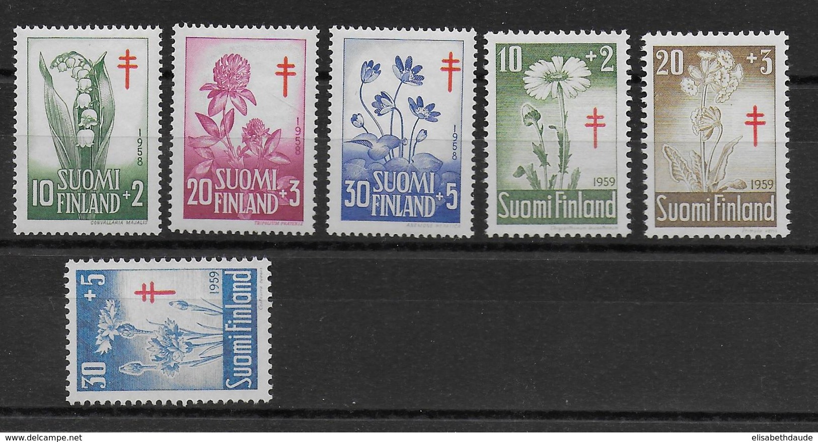 FINLANDE - 1958/9 - FAUNE ET FLORE - SERIES COMPLETES ANTITUBERCULOSE - YVERT N°472/474 + 486/488 ** MNH COTE = 24.5 EUR - Unused Stamps
