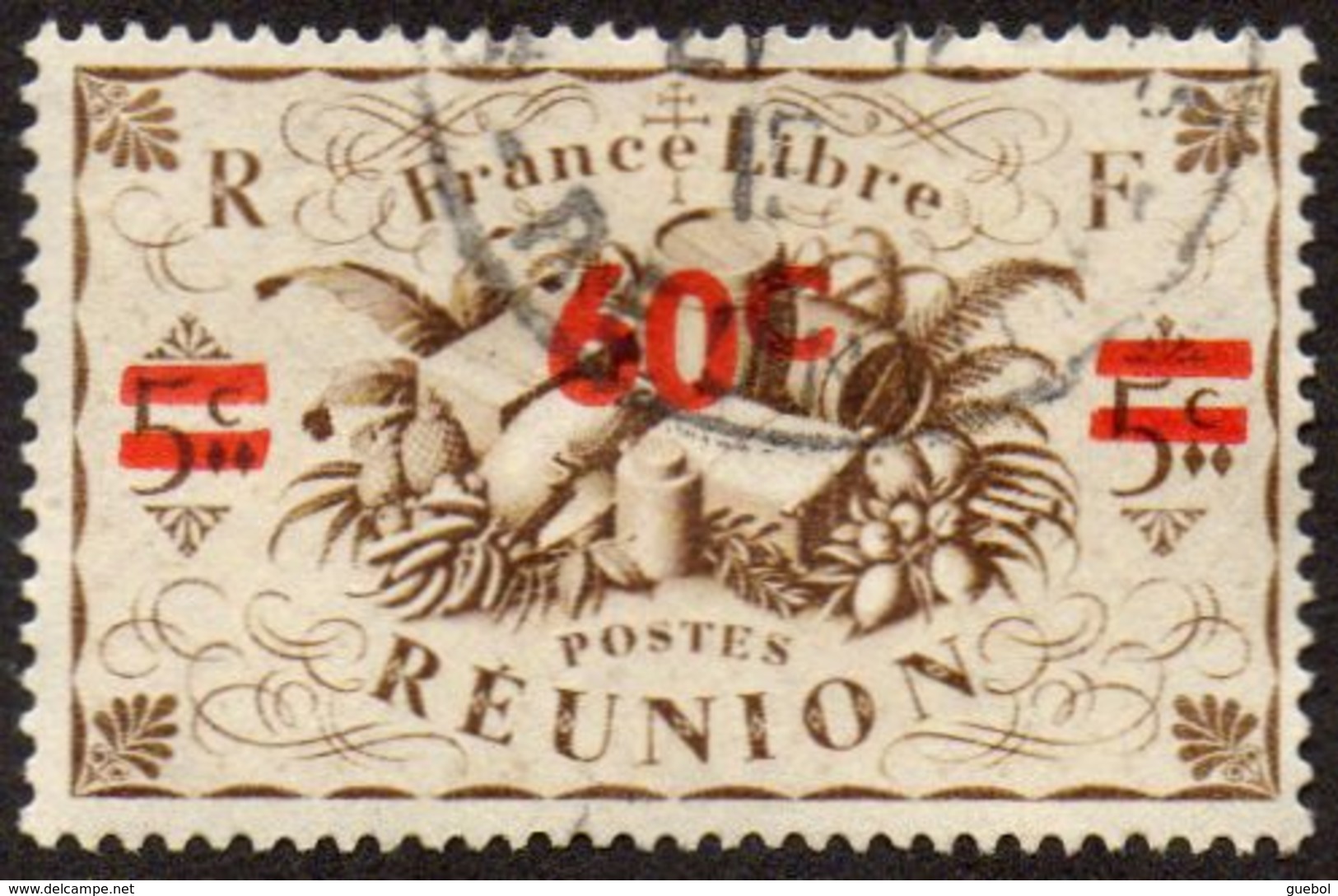 Réunion Obl. N° 253 - Détail De La Série De LONDRES Surchargé En 1945 - Productions - 60c Sur 5 C Sépia - Oblitérés