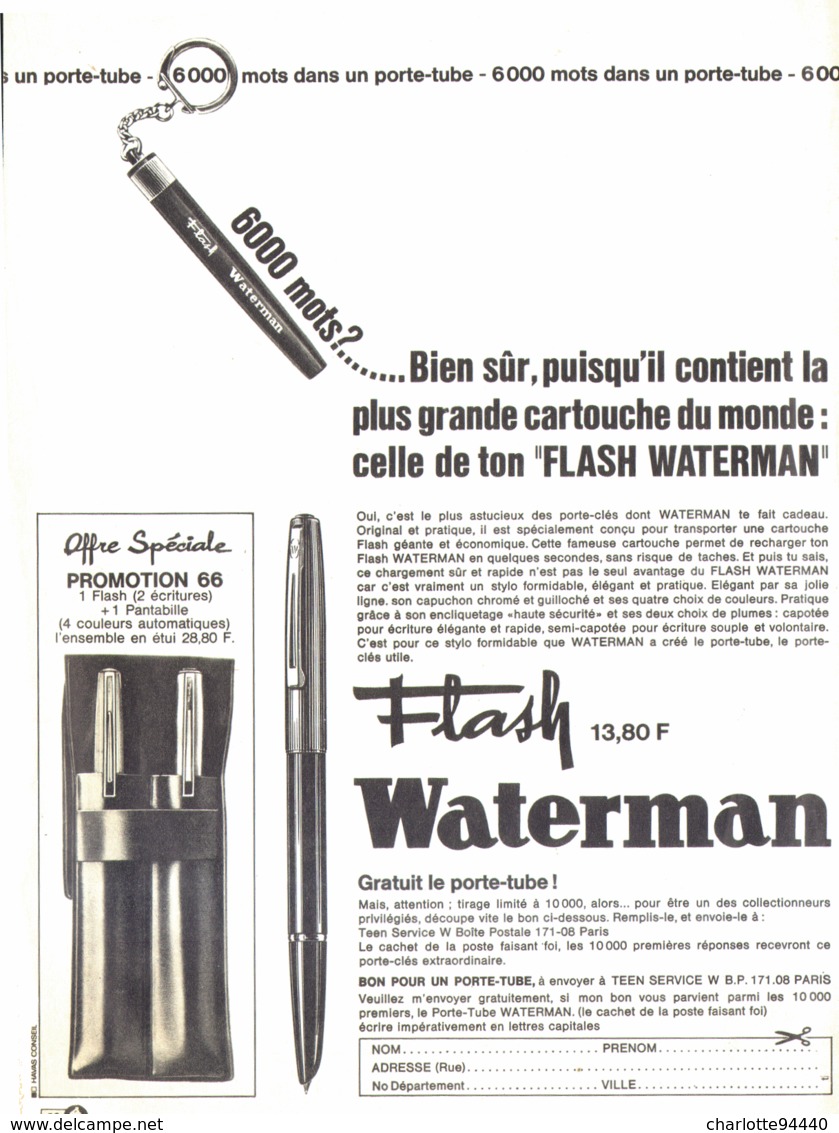 PUB STYLO  " WATERMAN  "  1966 ( 32 ) - Stylos