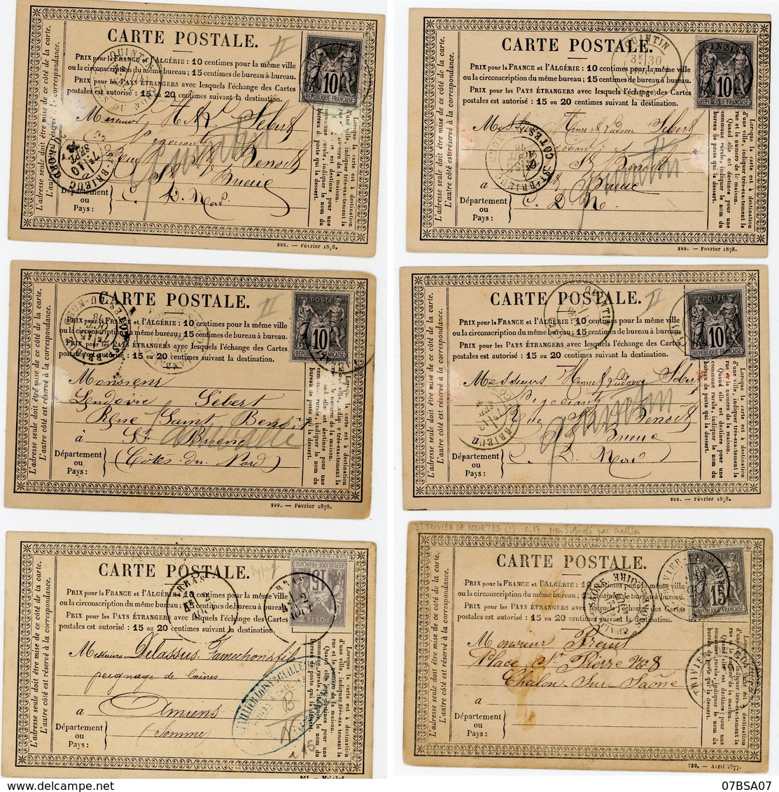 6 X CPP 10C SAGE U/N 15C U/B ET U/N SUR CPP JOLI LOT .   A SAISIR VOIR SCANS INDIVIDUELS - 1877-1920: Periodo Semi Moderno