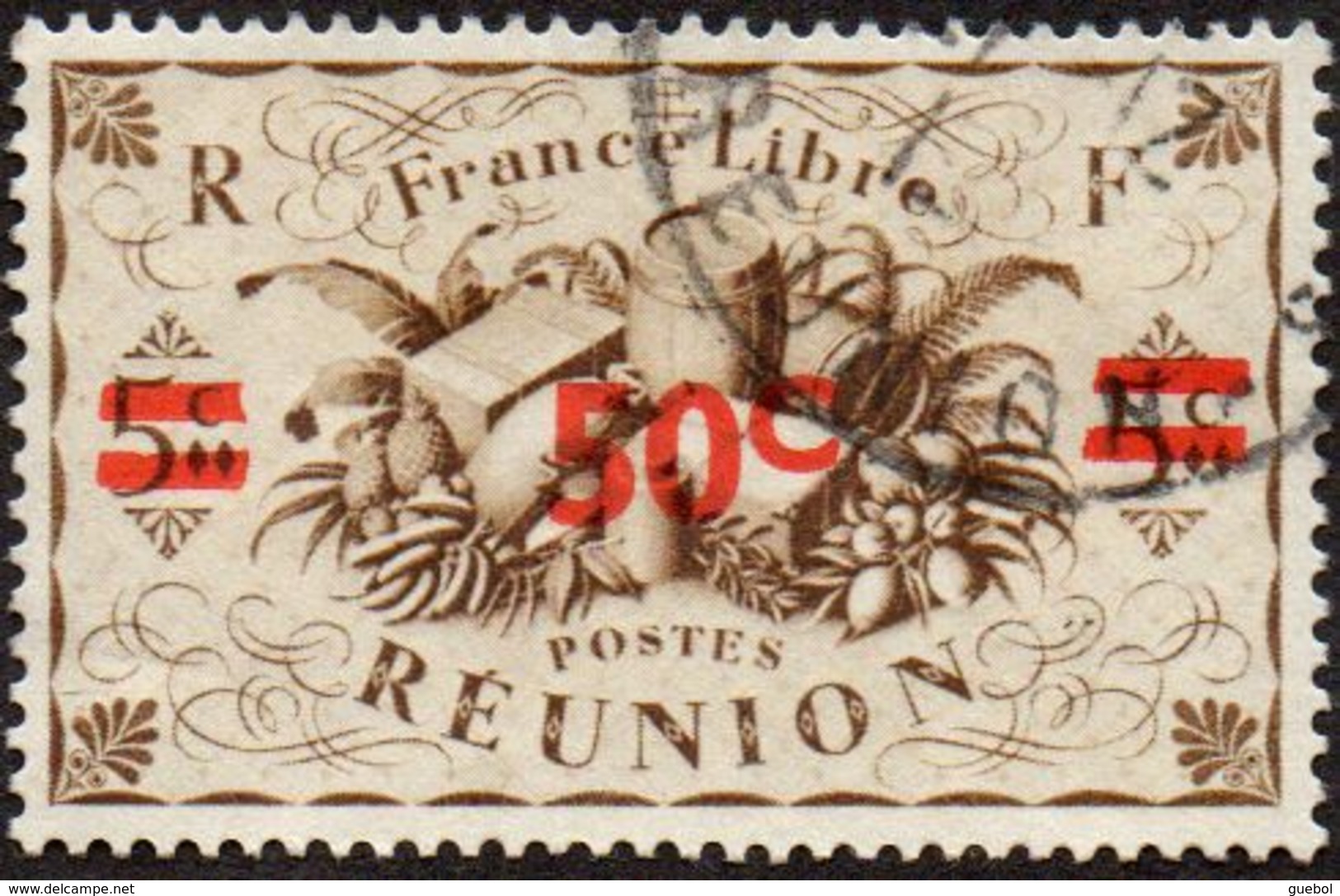 Réunion Obl. N° 252 - Détail De La Série De LONDRES Surchargé En 1945 - Productions - 50c Sur 5 C Sépia - Oblitérés