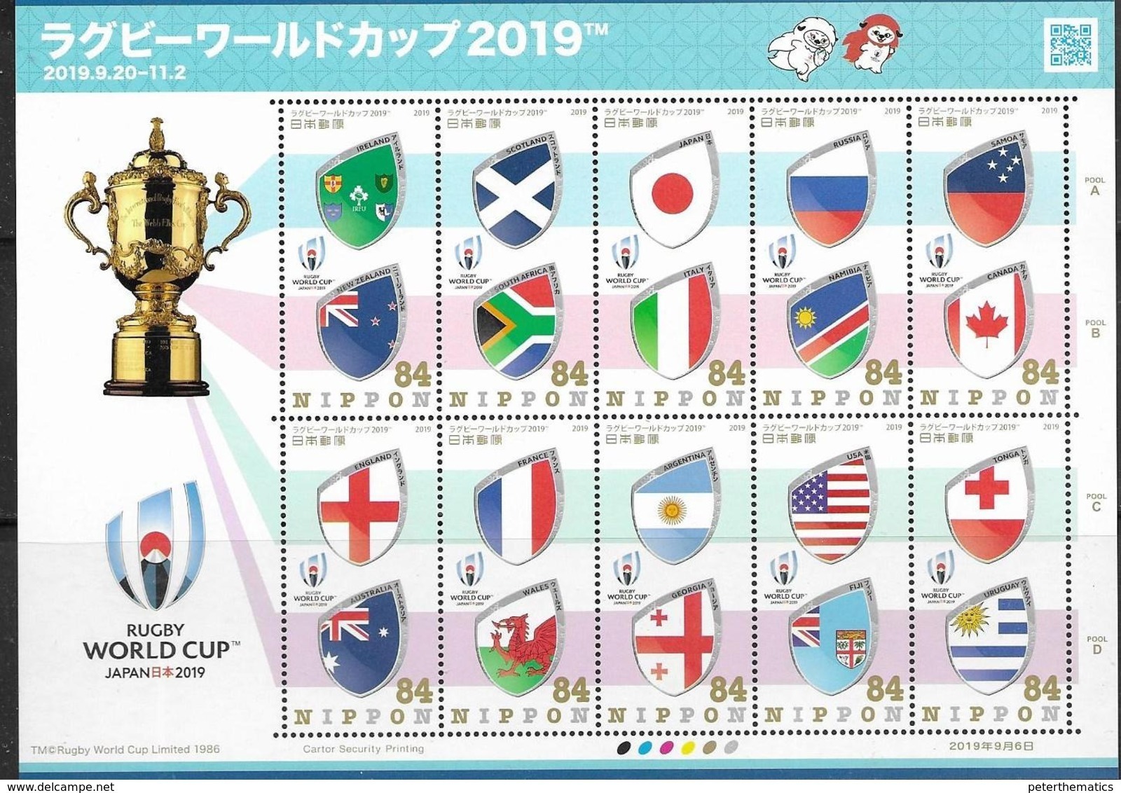 JAPAN, 2019, MNH, RUGBY WORLD CUP, SHEETLET - Rugby