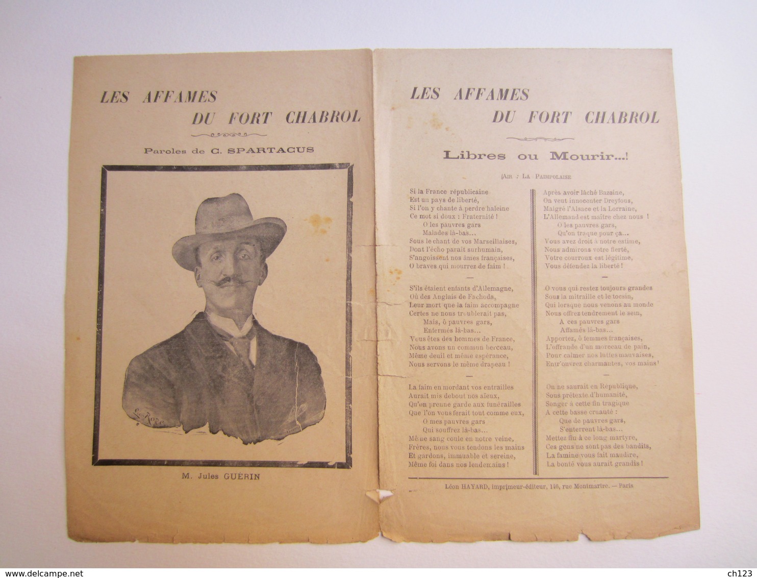 Partition Musicale Les Affamés Du Fort Chabrol  Paroles De Spartacus - M. Jules Guérin - Partitions Musicales Anciennes