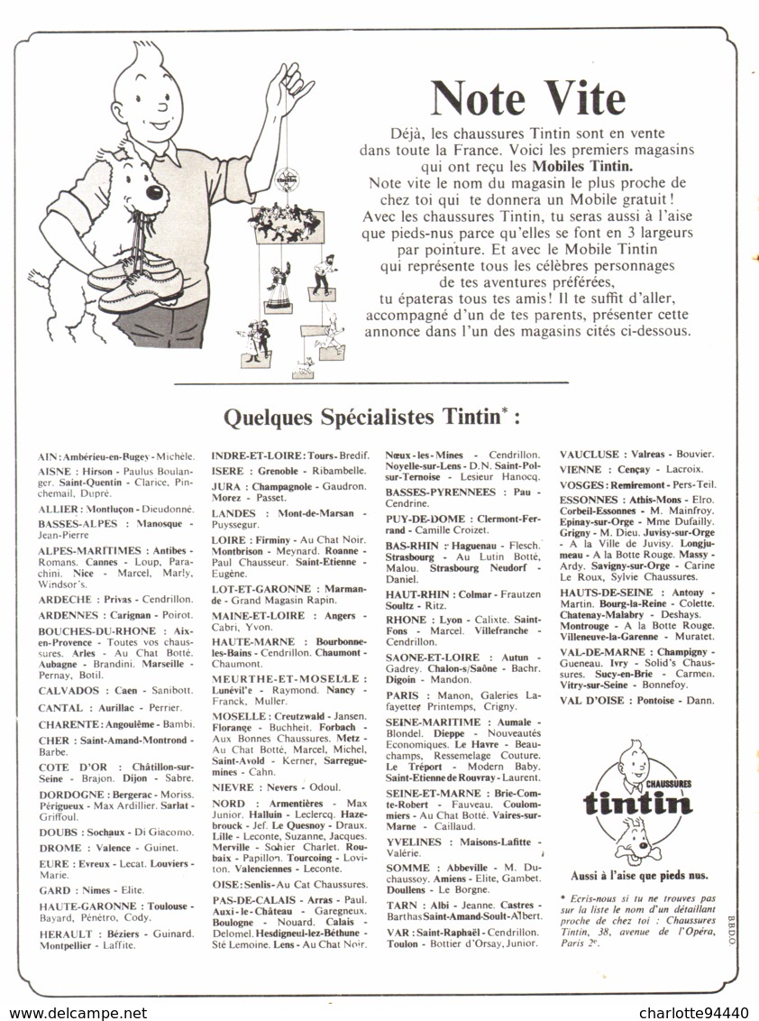 PUB MOBILES " TINTIN " 1966 (2) - Autres & Non Classés