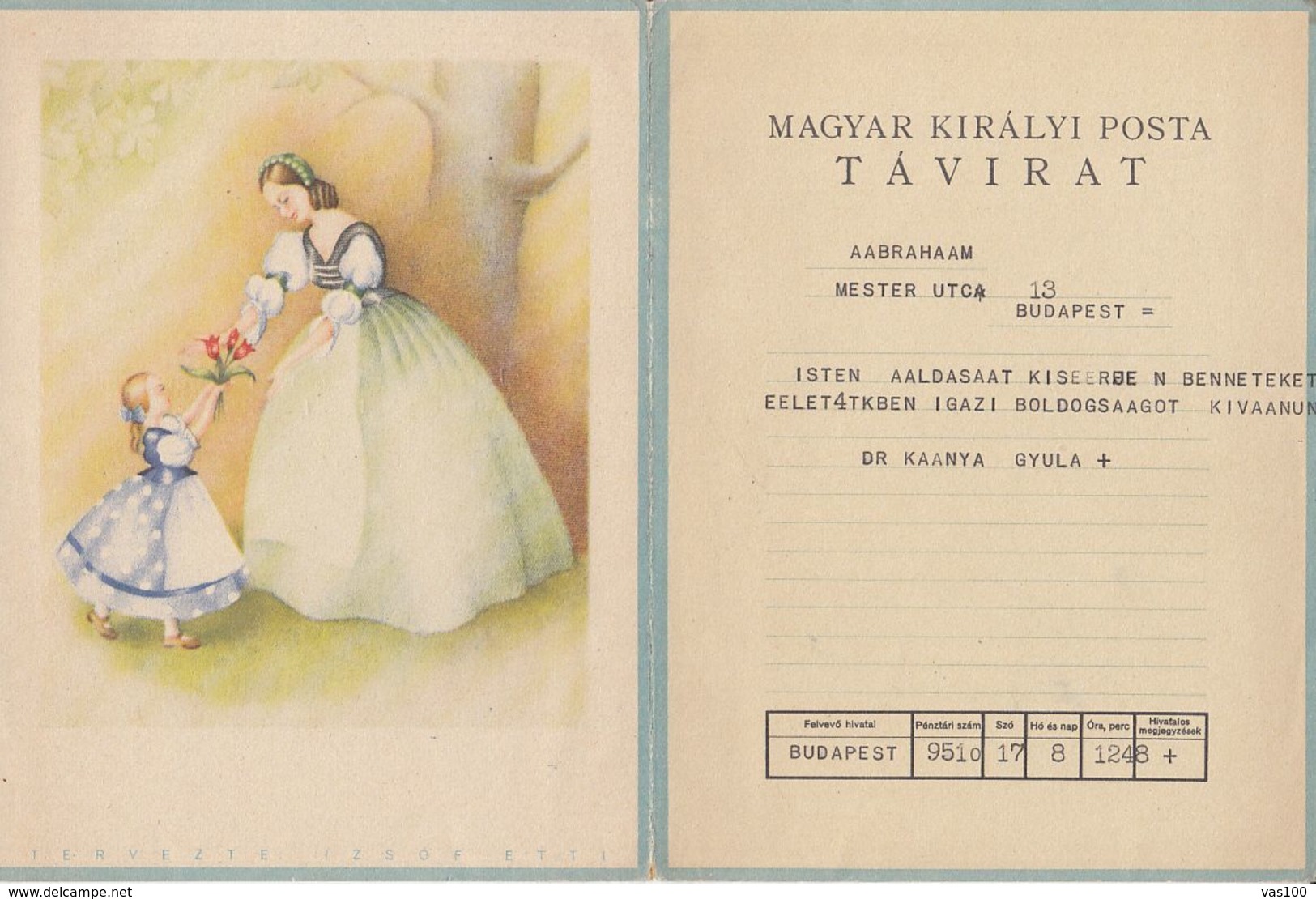 GIRL, MOTHER, TELEGRAMME SENT LOCO IN BUDAPEST, HUNGARY - Telegraphenmarken