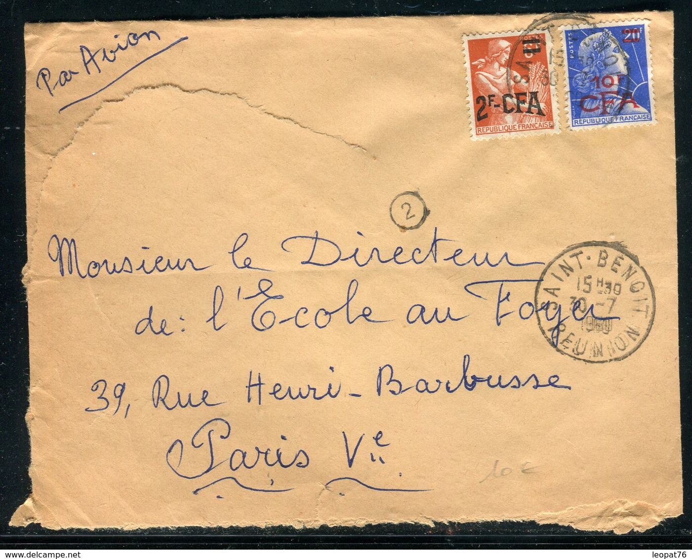 Réunion - Affranchissement De Saint Benoit Sur Enveloppe Pour Paris En 1960 - Réf N 6 - Cartas & Documentos