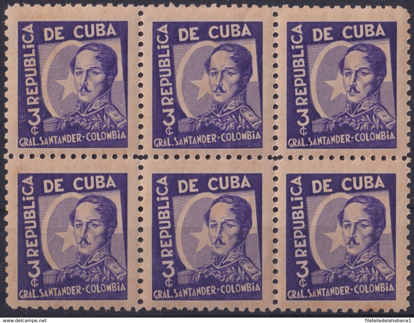 1937-346 CUBA REPUBLICA 1937 Ed.310 3c LM COLOMBIA WRITTER & ARTIST. ESCRITORES Y ARTISTAS BLOCK 6 - Ongebruikt