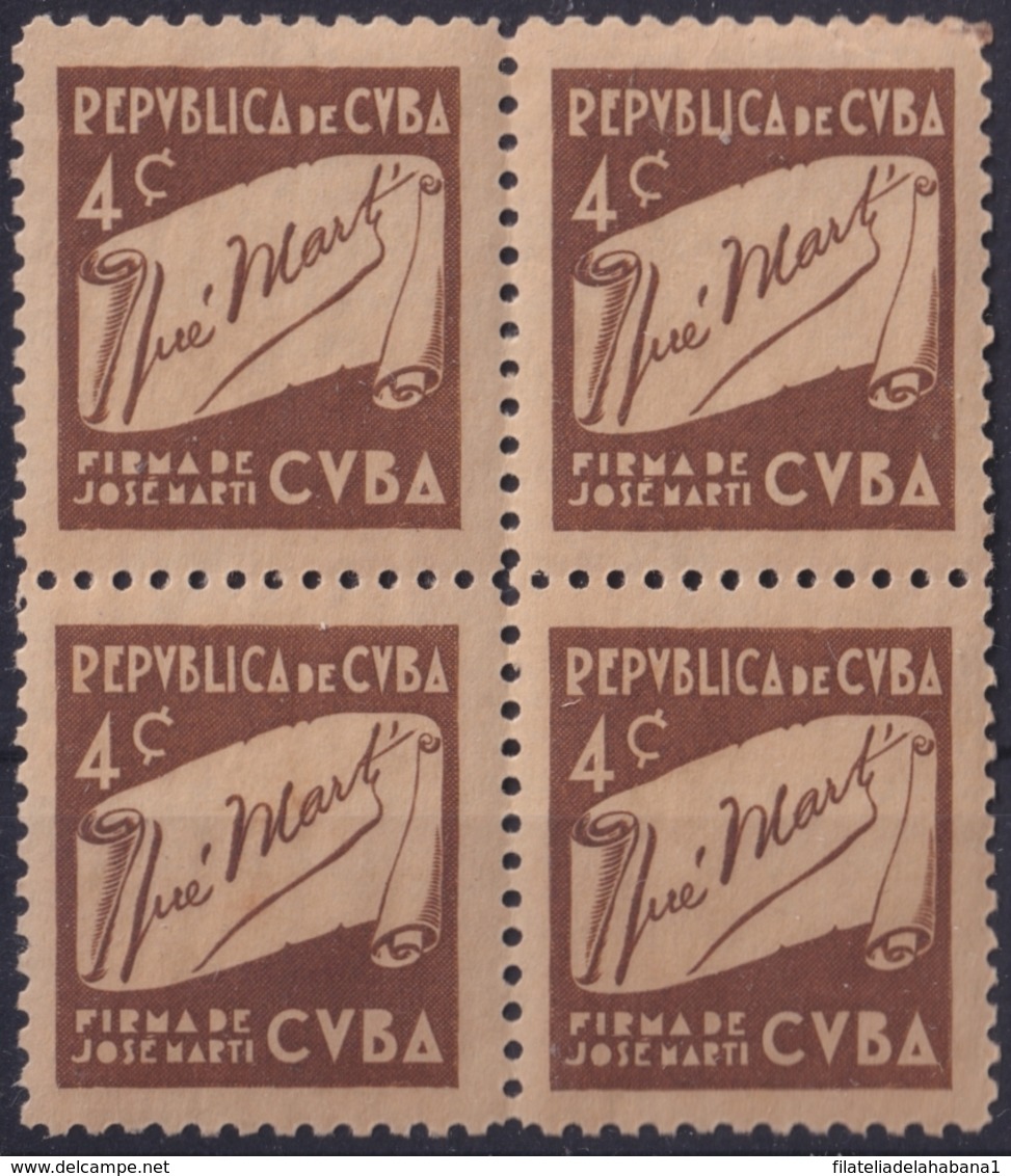 1937-349 CUBA REPUBLICA 1937 Ed.312 4c MNH CUBA WRITTER & ARTIST. ESCRITORES Y ARTISTAS BLOCK 4 - Unused Stamps