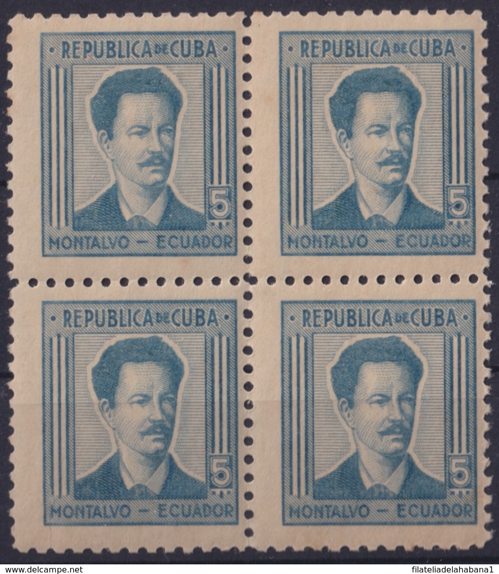 1937-351 CUBA REPUBLICA 1937 Ed.314 5c NG ECUADOR WRITTER & ARTIST. ESCRITORES Y ARTISTAS BLOCK 4. - Unused Stamps