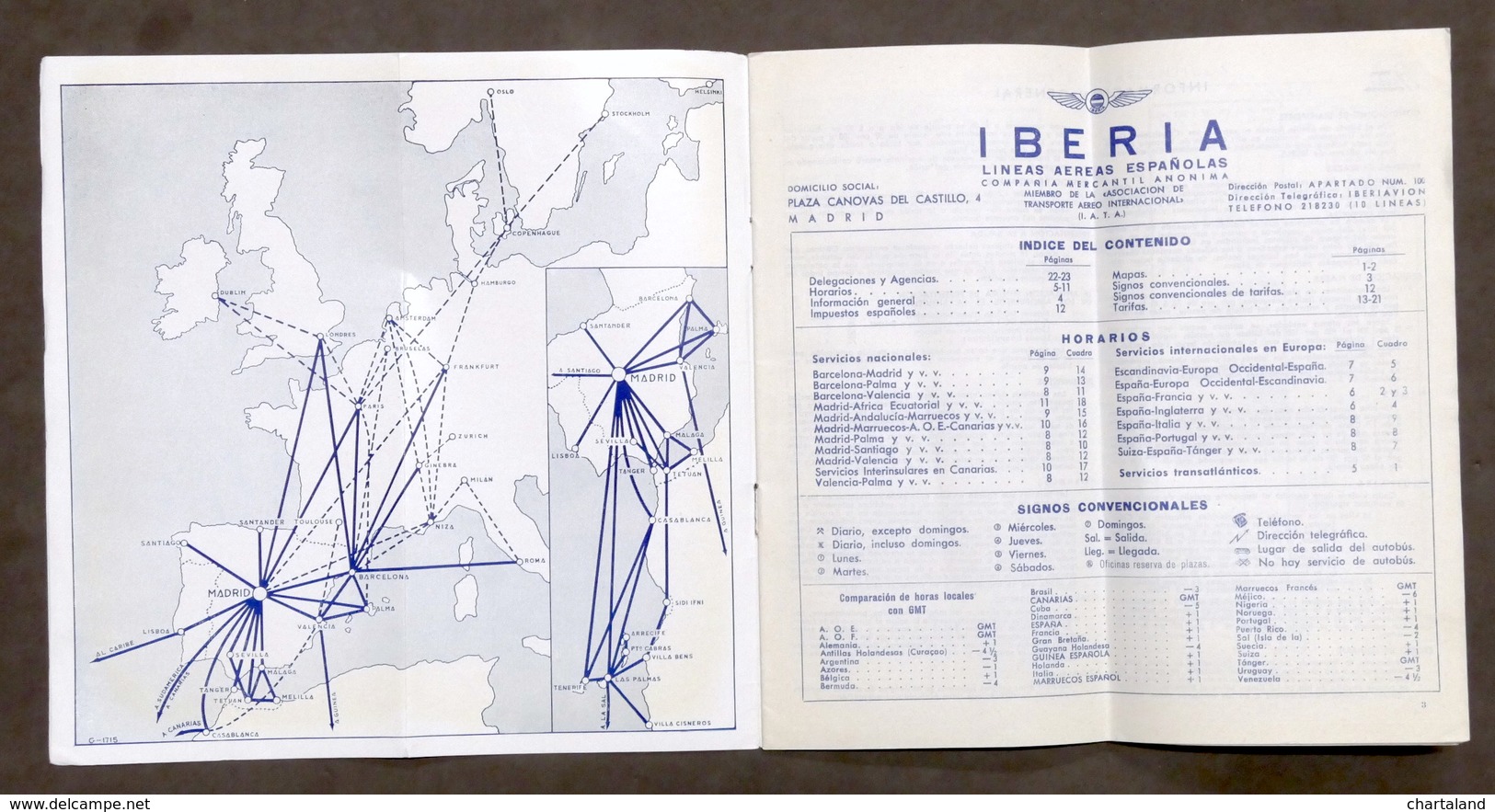 Brochure Iberia - Lineas Aereas Espanolas - Horarios Y Tarifas - 1953 - Pubblicitari