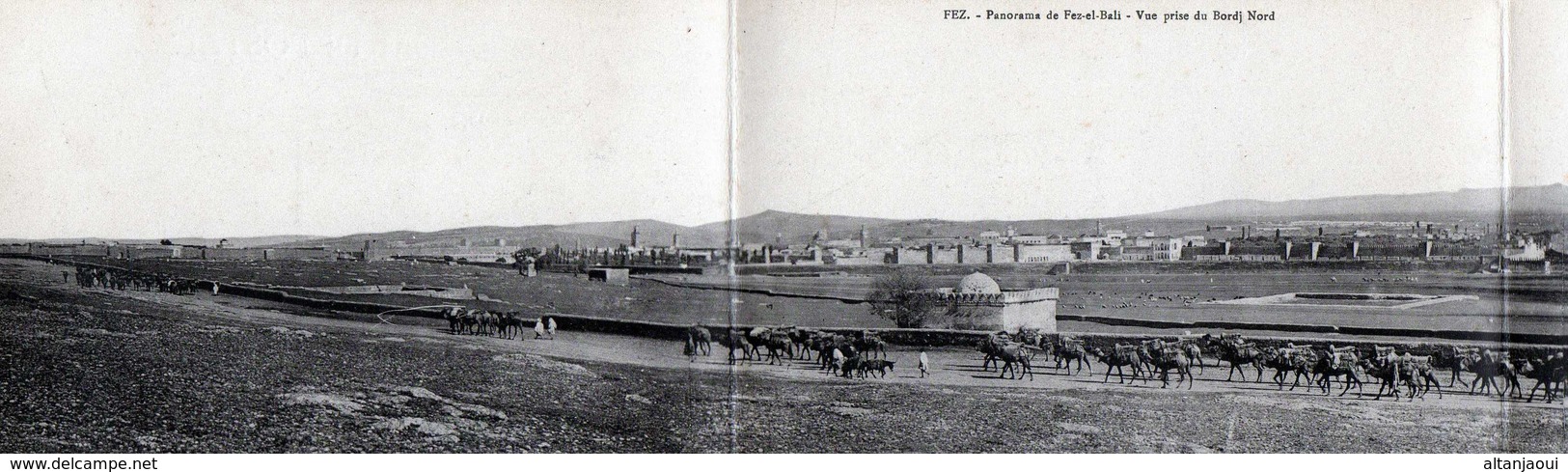 FEZ- 60  2 - CARTE TRIPTYQUE. Panorama De Fez-el-Bali. Vue Prise Du Bordj Nord. 1921. - Fez (Fès)