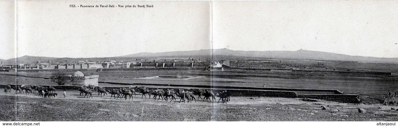 FEZ- 60  2 - CARTE TRIPTYQUE. Panorama De Fez-el-Bali. Vue Prise Du Bordj Nord. 1921. - Fez (Fès)