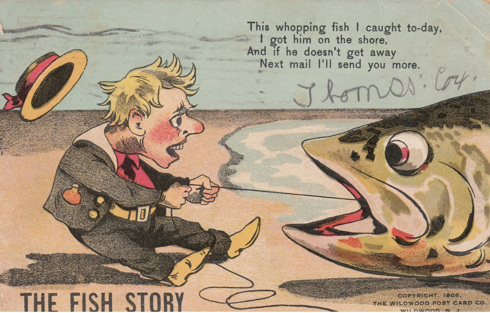 "THE FISH STORY" , 3 Postcard Panorama Set , 1908 - Fishing