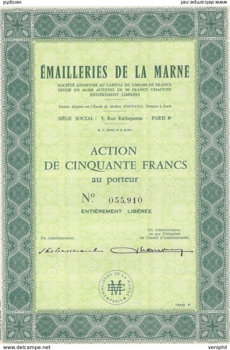 ACTION 50 FRANCS - EMAILLERIES DE LA MARNE -  ANNEE 1969 - Industrie