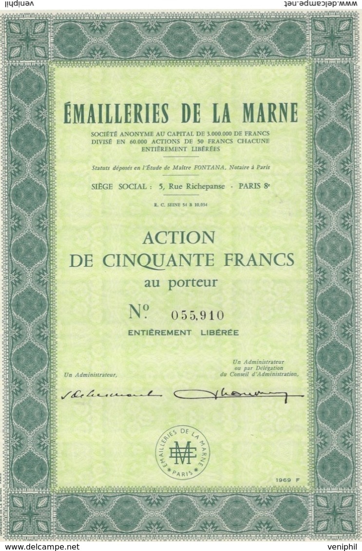 ACTION 50 FRANCS - EMAILLERIES DE LA MARNE -  ANNEE 1969 - Industrial