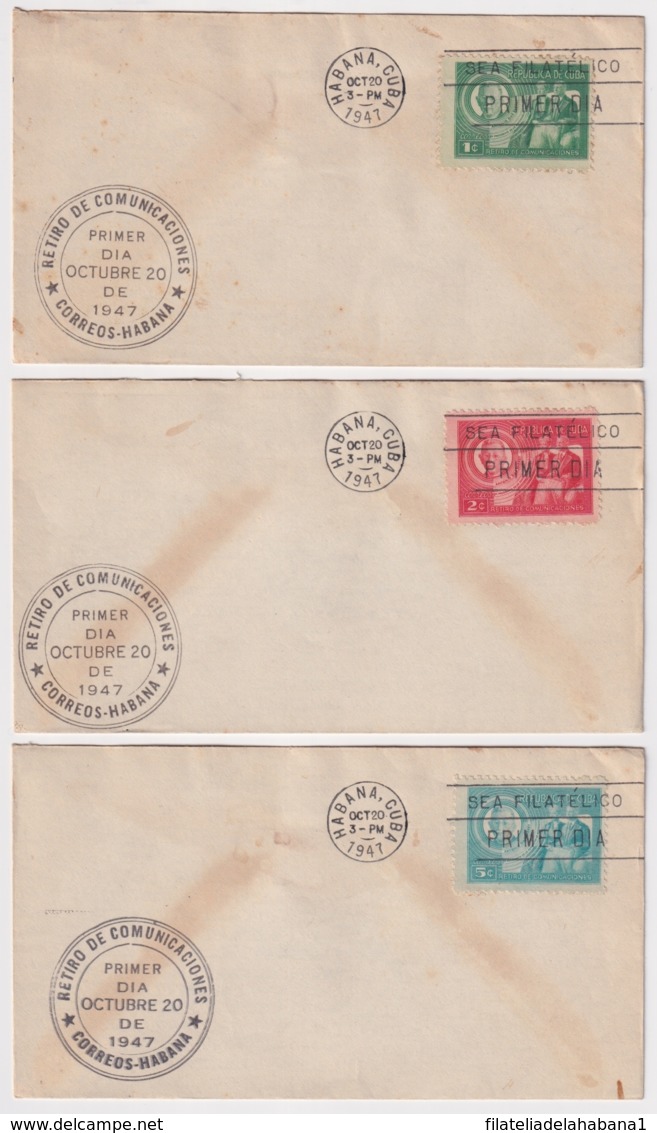 1947-FDC-100 CUBA REPUBLICA 1947 FDC RETIRO DE COMUNICACIONES BLACK CANCEL - Unused Stamps
