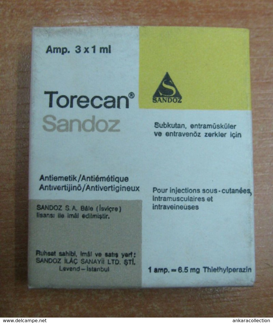 AC - TORECAN SANDOZ 3 AMPOLUES IT IS FOR COLLECTION NOT USABLE VINTAGE MEDICINE - Attrezzature Mediche E Dentistiche