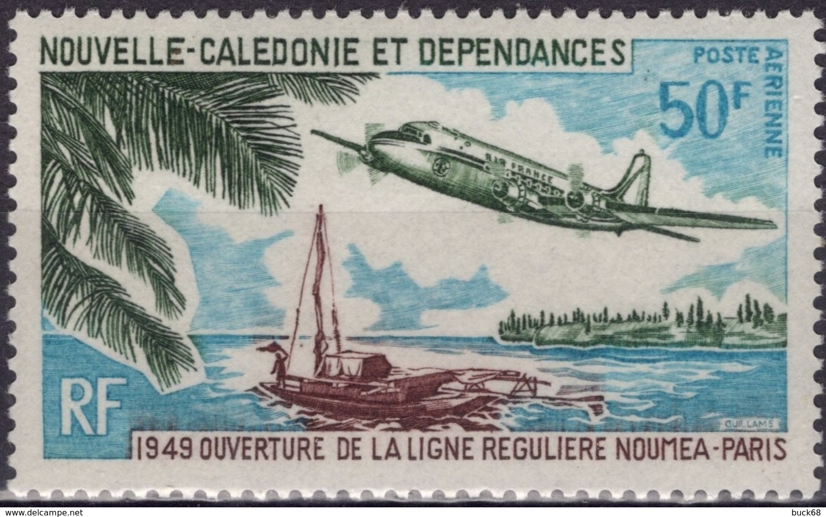 NOUVELLE-CALEDONIE Poste Aérienne 109 ** MNH 1949 Ouverture Ligne Nouméa-Paris [GR] - Neufs