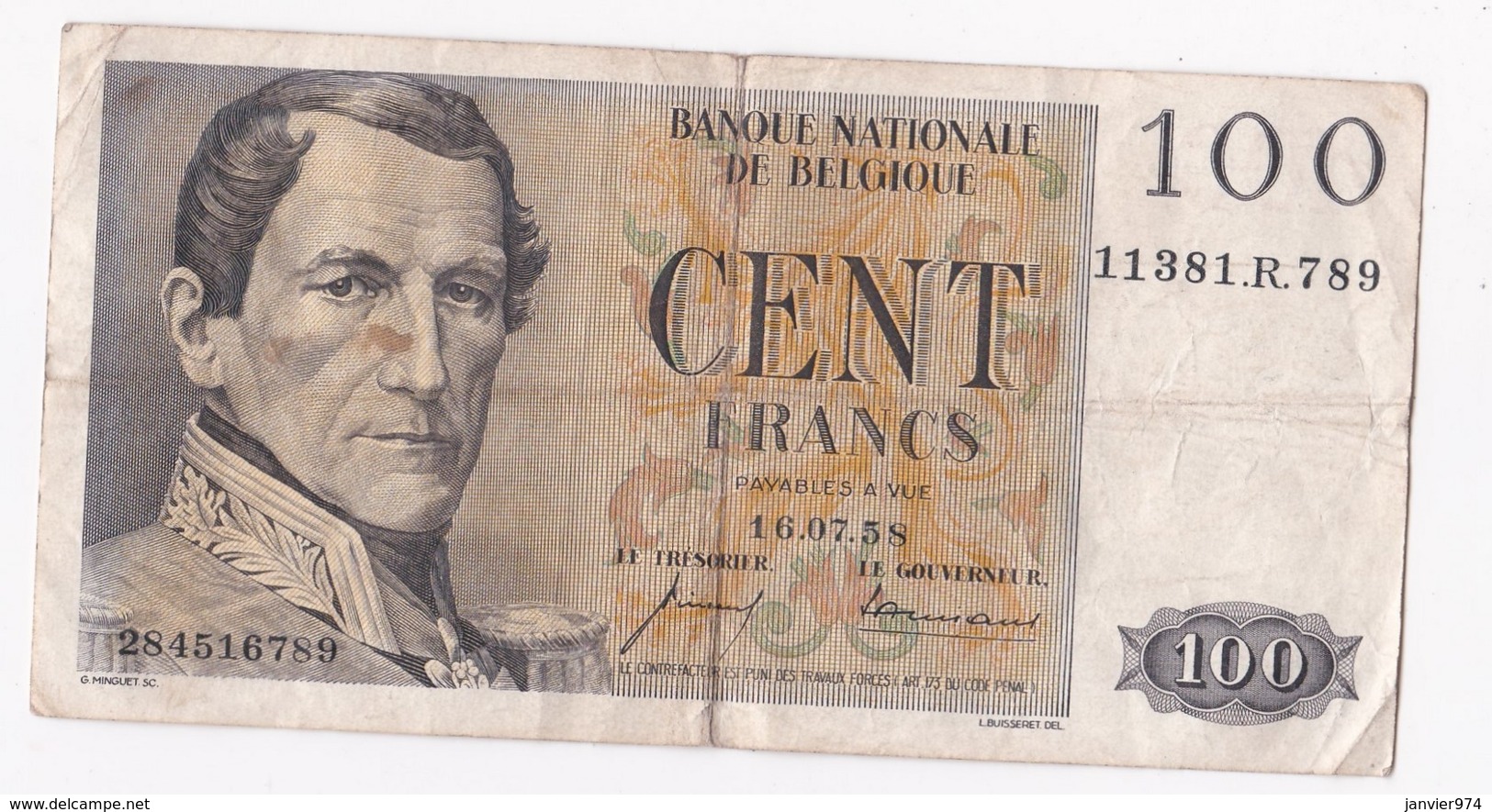 Belgique. 100 Francs 16 07 1958, - 100 Francs