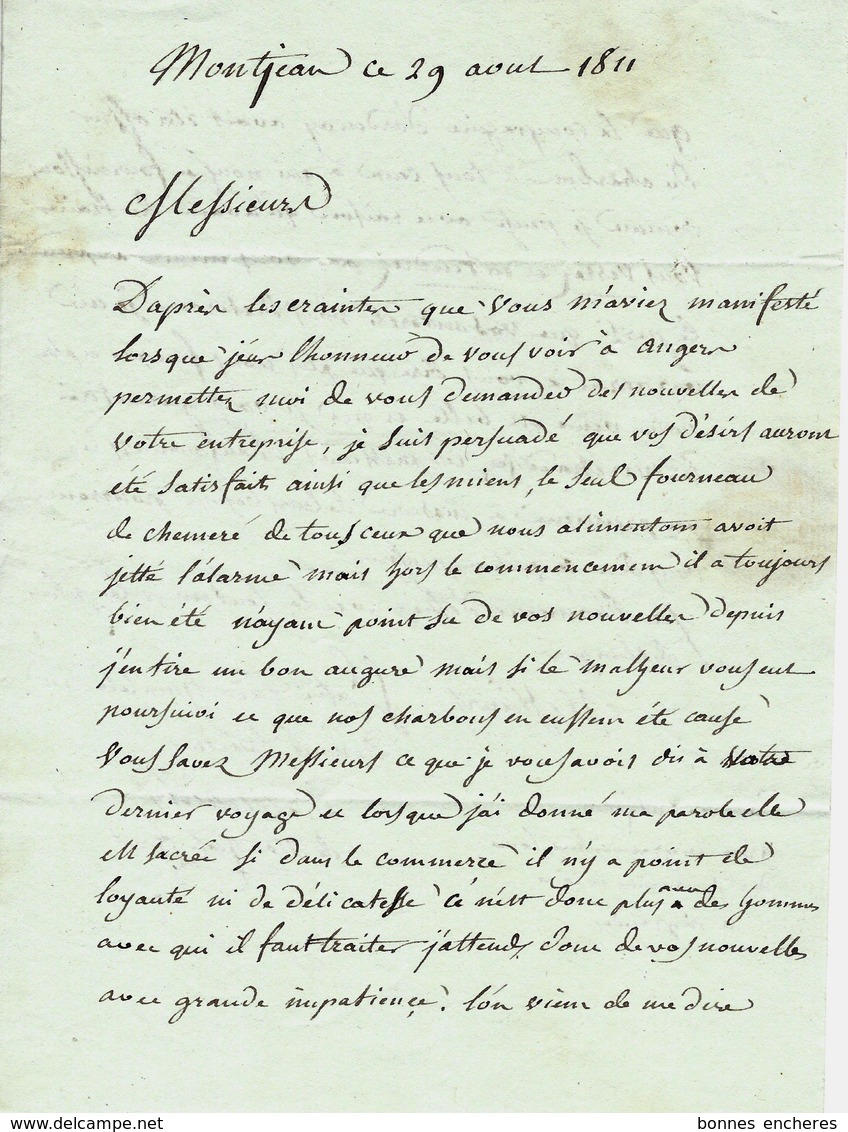 1811 De Montjean Sur Loire Par De Mailly  NEGOCE COMMERCE CHARBONS FER Forges => Port Brillet Forges Près Laval Mayenne - 1800 – 1899