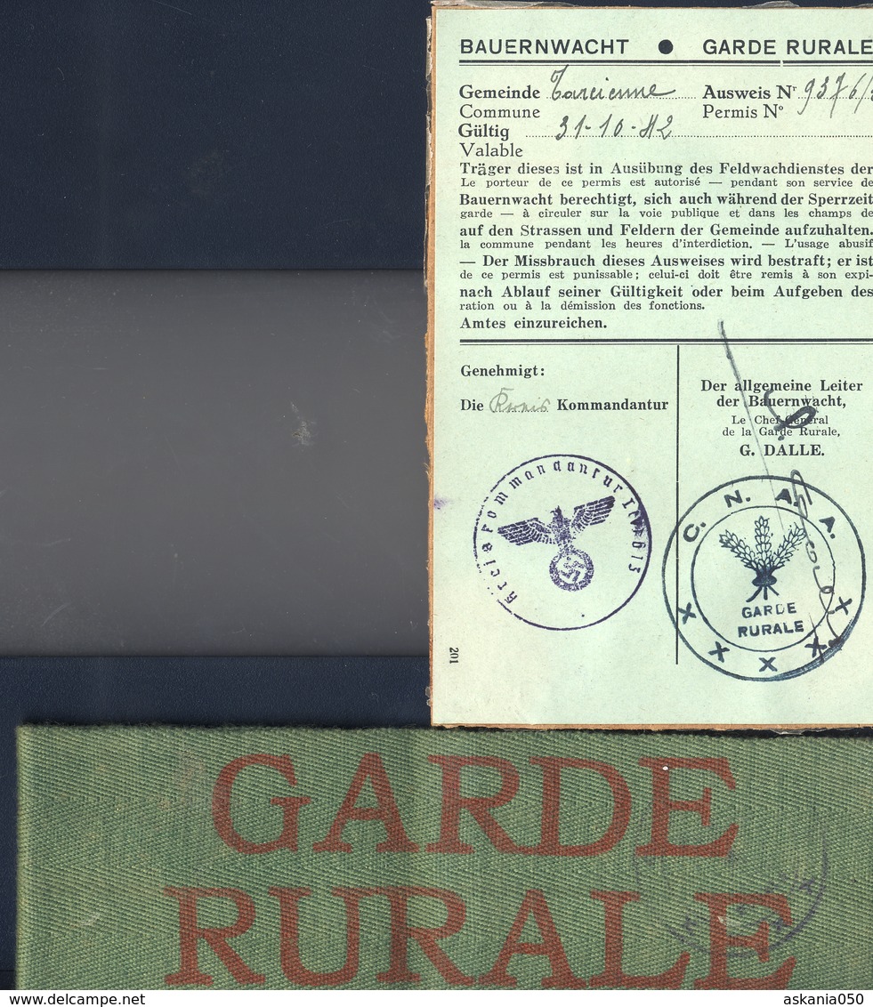 Tarcienne. Rare Brassard Et Carte De La Garde Rurale (Boerenwacht) Pendant La 2e Guerre - Patches