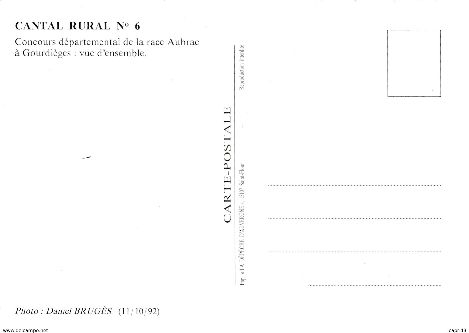 CANTAL  Concours Departemental De La Race AUBRAC A GOURDIEGE   Daniel Bruges 1992 - Altri & Non Classificati