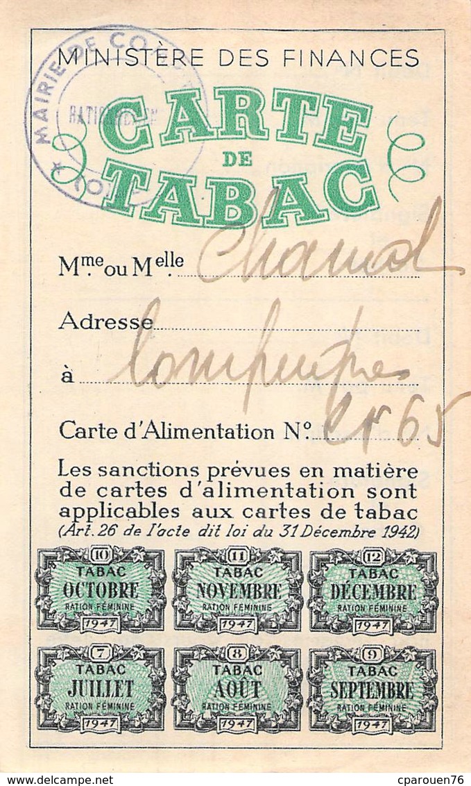 Lot Cartes De Tabac Compiègne Oise 1946 1947  Timbre Fiscal Contribution - Documenten