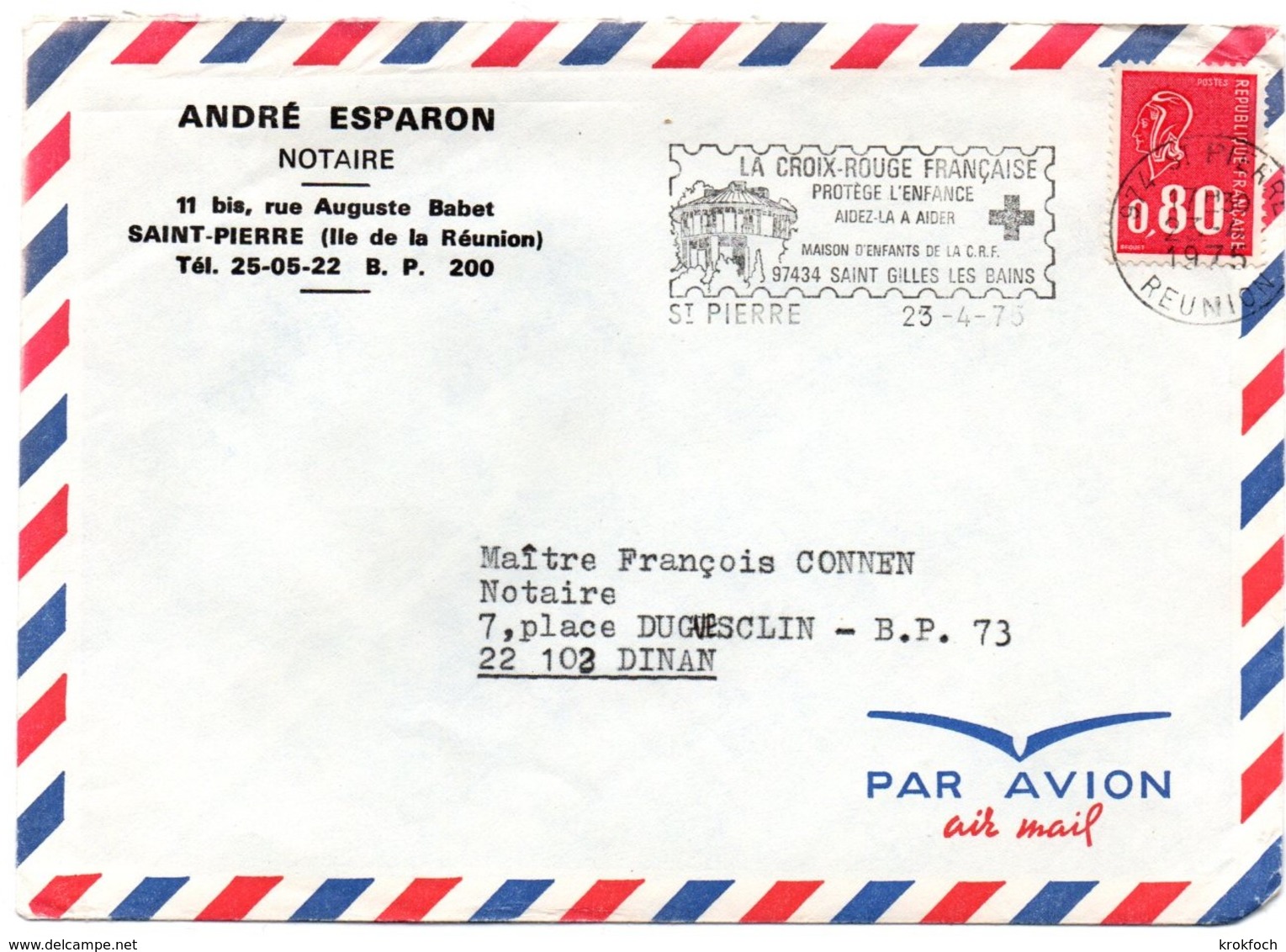 Réunion - Flamme Saint-Pierre 1975 - Croix-Rouge - Briefe U. Dokumente