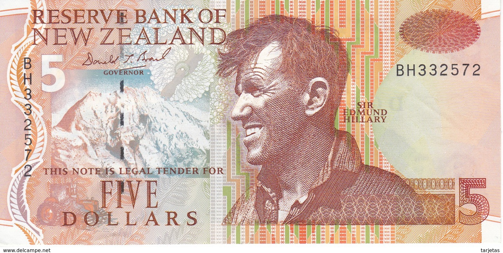 BILLETE DE NUEVA ZELANDA DE 5 DOLLARS DEL AÑO 1992-97 CALIDAD EBC (XF) (BANKNOTE) (pinguino-penguin) - New Zealand