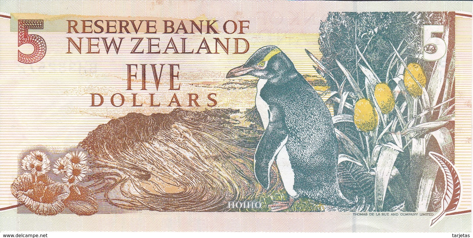 BILLETE DE NUEVA ZELANDA DE 5 DOLLARS DEL AÑO 1992-97 CALIDAD EBC (XF) (BANKNOTE) (pinguino-penguin) - Nuova Zelanda