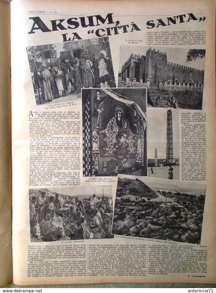 La Domenica Del Corriere 27 Ottobre 1935 Marconi Aviazione Aksum Tigrè Etiopia - Altri & Non Classificati