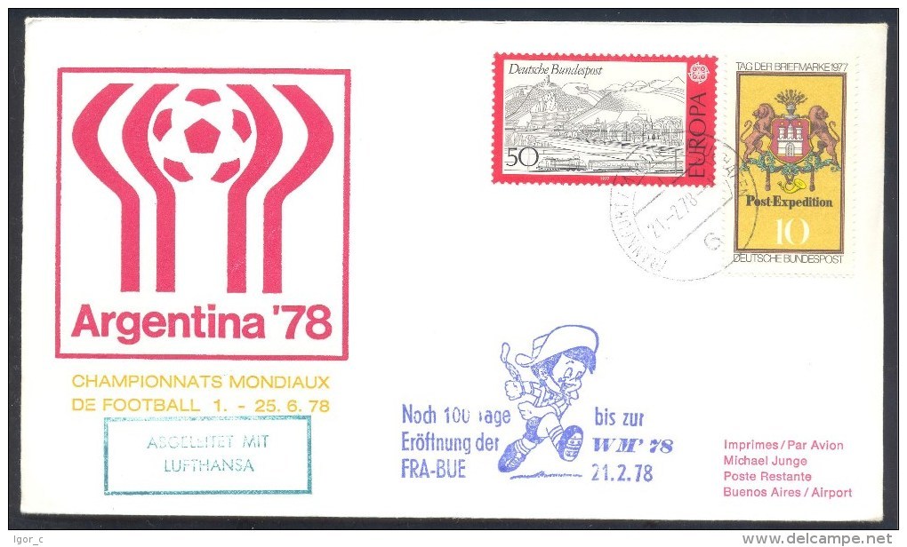 Germany 1978 Cover; Football Fussball Soccer Calcio World Cup 1978 Argentina 78: Lufthansa; Noch 100 Tage Bis Zu WM - 1978 – Argentine