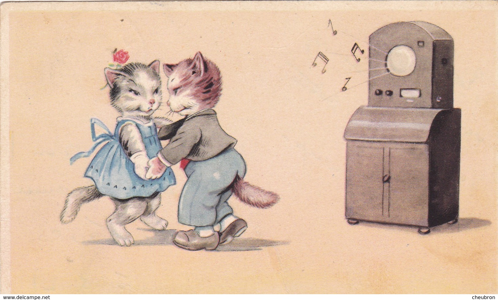 CARTE FANTAISIE. CPA . ILLUSTRATION. COUPLE DE CHATS HABILLES. " JE DANSERAIS AVEC TOI TOUTE LA VIE " .ANNEE 1949 - Cats